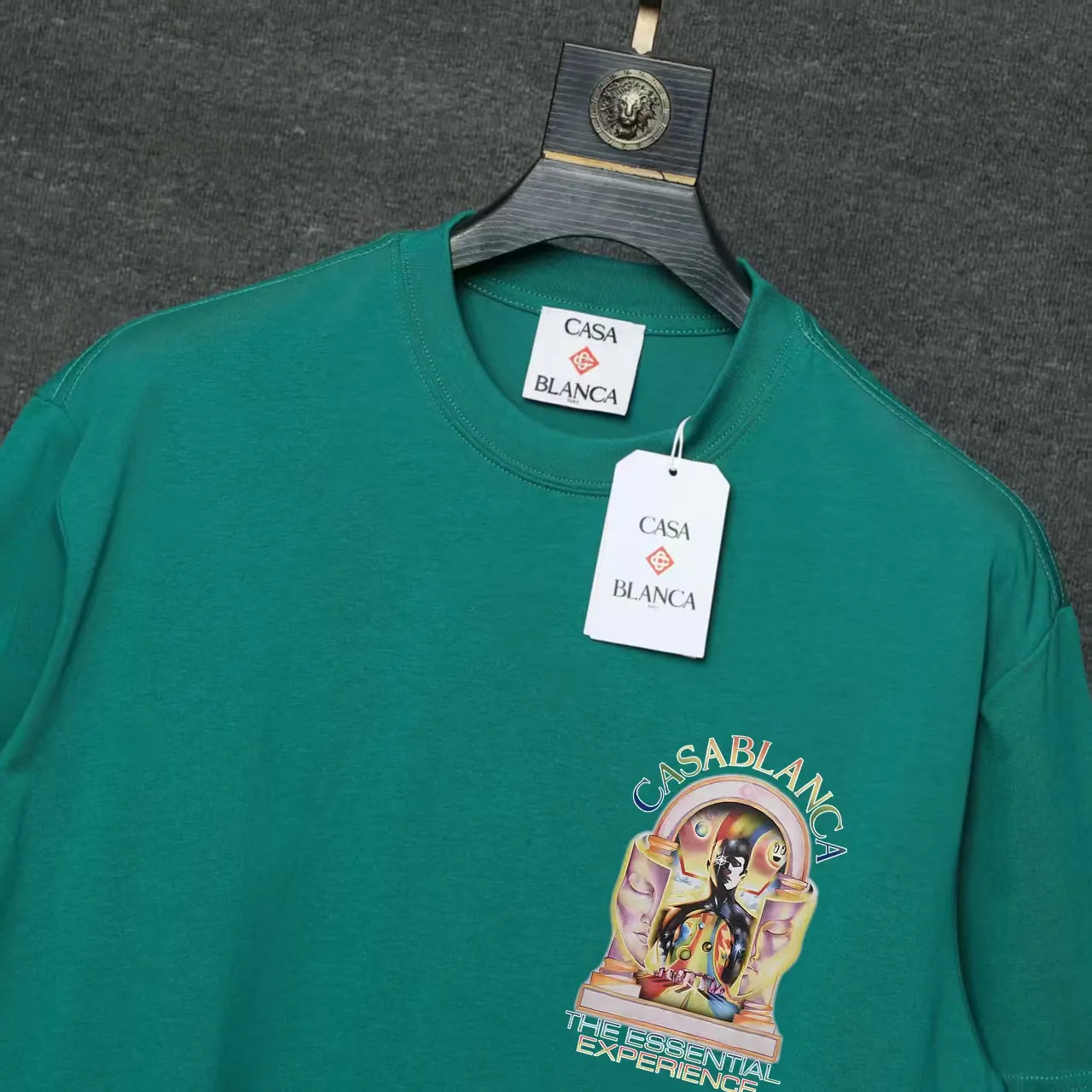 26ss CASABLANCA original printing process short-sleeved T-shirt original development using high-density double yarn pure cotton fabric upper body soft and comfortable color Black White Dark Green color Orange Pink Blue Royal Blue color cigarette powder 8 colors Sizes S M L XL